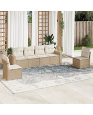 Salon de jardin avec coussins 6 pcs beige résine tressée | Mobilier & Déco