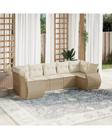 Salon de jardin avec coussins 7 pcs beige résine tressée | Mobilier & Déco