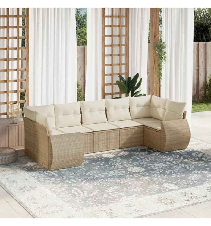 Salon de jardin avec coussins 7 pcs beige résine tressée | Mobilier & Déco