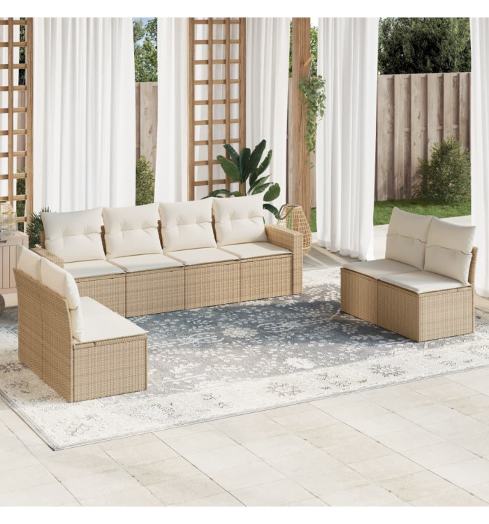 Salon de jardin avec coussins 8 pcs beige résine tressée | Mobilier & Déco