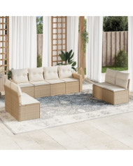 Salon de jardin avec coussins 8 pcs beige résine tressée | Mobilier & Déco