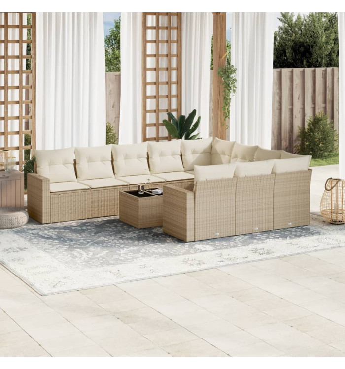 Salon de jardin 11 pcs avec coussins beige résine tressée | Mobilier & Déco