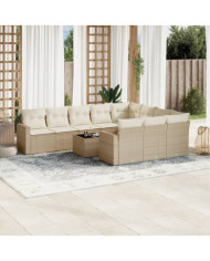 Salon de jardin 11 pcs avec coussins beige résine tressée | Mobilier & Déco