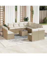 Salon de jardin avec coussins 12 pcs beige résine tressée | Mobilier & Déco