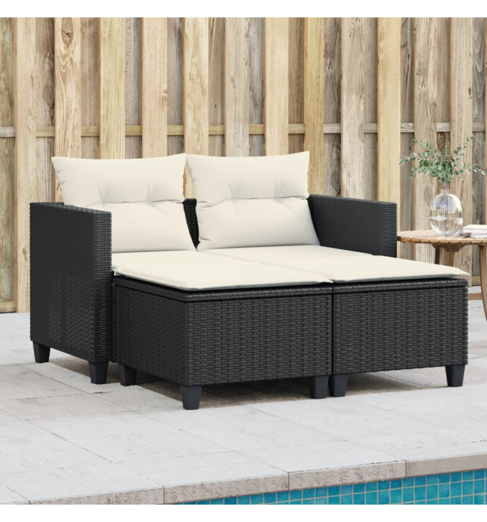 Canapé de jardin 2 places avec tabourets noir résine tressée | Mobilier & Déco