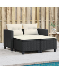 Canapé de jardin 2 places avec tabourets noir résine tressée | Mobilier & Déco