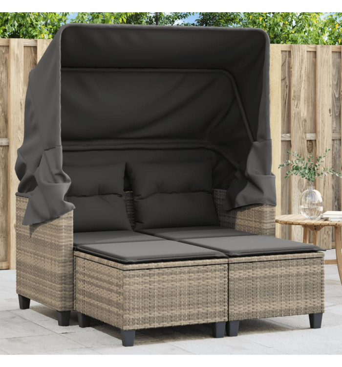 Canapé de jardin 2 places et auvent tabourets gris clair rotin | Mobilier & Déco