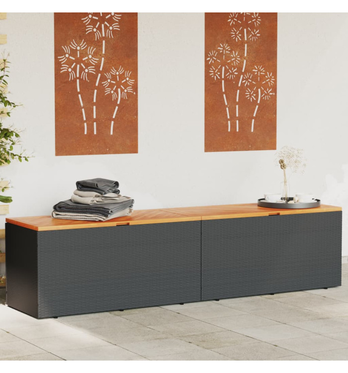 Boîte de rangement de jardin noir résine tressée bois d'acacia | Mobilier & Déco