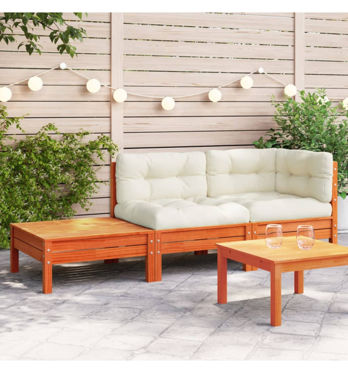 Canapé de jardin avec coussins et repose-pied bois pin massif | Mobilier & Déco