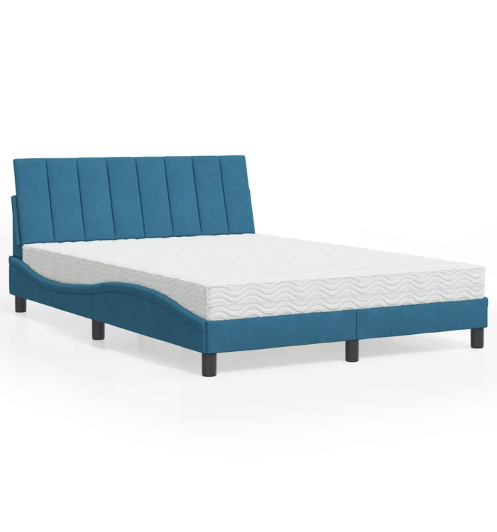 Lit avec matelas bleu 140x200 cm velours | Mobilier & Déco