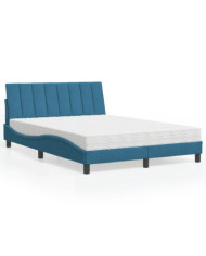 Lit avec matelas bleu 140x200 cm velours | Mobilier & Déco