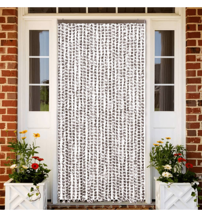 Rideau anti-mouches taupe et blanc 100x200 cm chenille | Mobilier & Déco