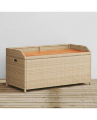 Banc de rangement mélange beige résine tressée et bois d'acacia | Mobilier & Déco