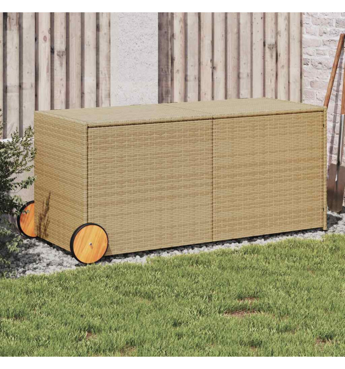 Boîte de rangement de jardin et roues mélange beige 283L rotin | Mobilier & Déco