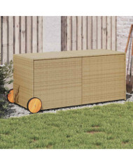 Boîte de rangement de jardin et roues mélange beige 283L rotin | Mobilier & Déco