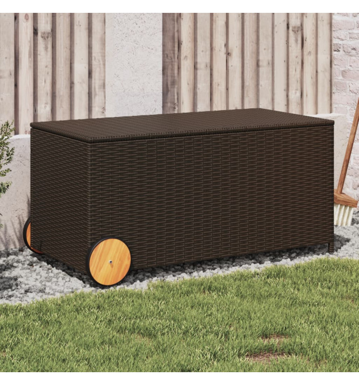 Boîte de rangement de jardin et roues marron 190L poly rotin | Mobilier & Déco