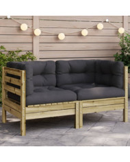Canapé d'angle de jardin avec coussins bois de pin imprégné | Mobilier & Déco