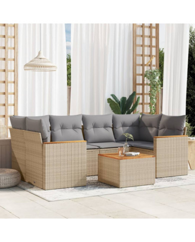 Salon de jardin avec coussins 7 pcs beige résine tressée | Mobilier & Déco