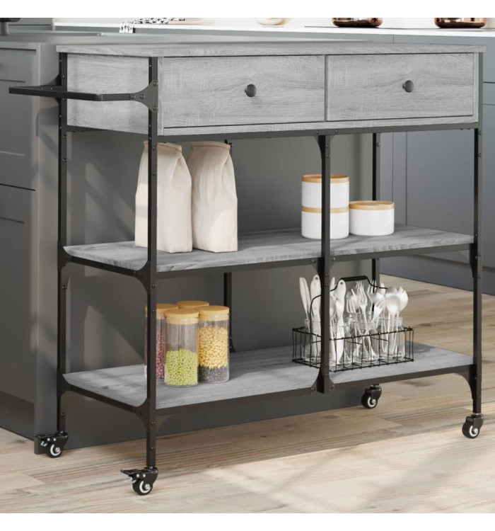 Chariot de cuisine sonoma gris 105x42x95 cm bois d'ingénierie | Mobilier & Déco