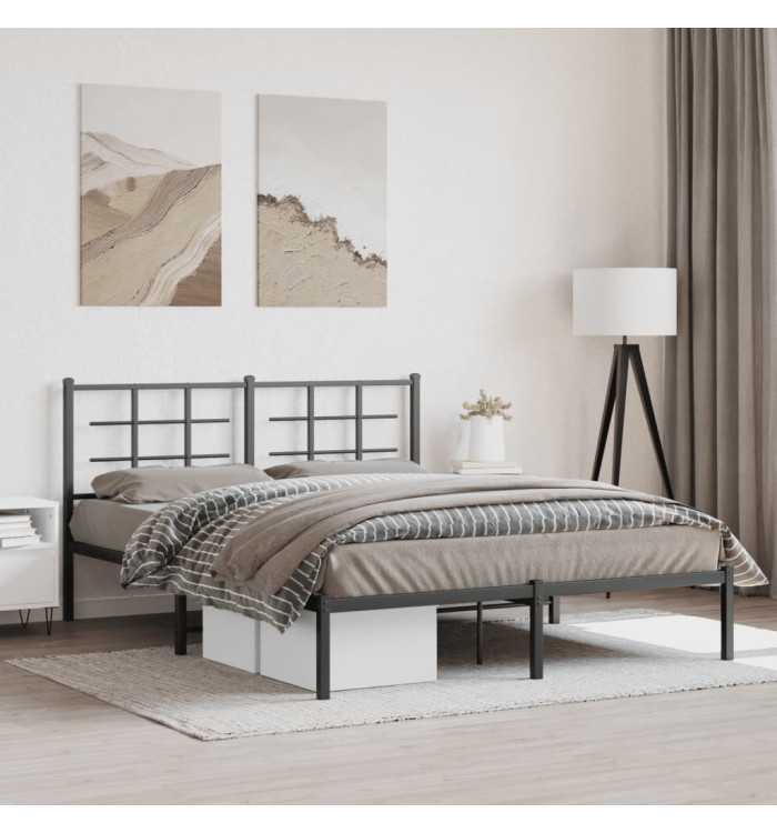 Cadre de lit métal sans matelas et tête de lit noir 160x200 cm | Mobilier & Déco