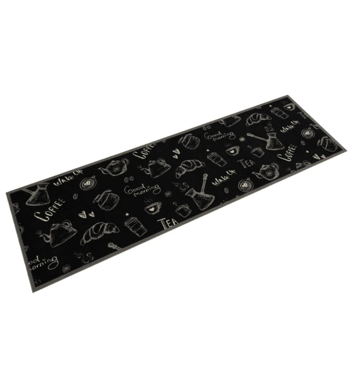 Tapis de cuisine lavable imprimé Morning noir 45x150 cm velours | Mobilier & Déco