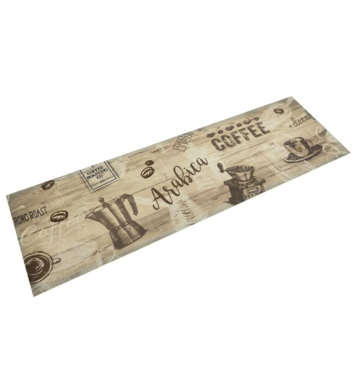 Tapis de cuisine lavable imprimé café marron 45x150 cm velours | Mobilier & Déco