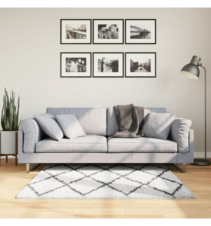 Tapis shaggy à poils longs moderne crème et noir 120x120 cm | Mobilier & Déco