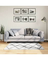 Tapis shaggy à poils longs moderne crème et noir 120x120 cm | Mobilier & Déco