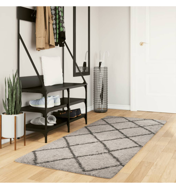 Tapis shaggy à poils longs moderne beige anthracite 80x200 cm | Mobilier & Déco