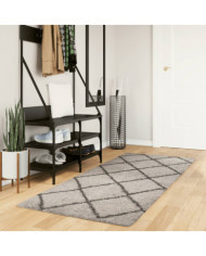 Tapis shaggy à poils longs moderne beige anthracite 80x200 cm | Mobilier & Déco