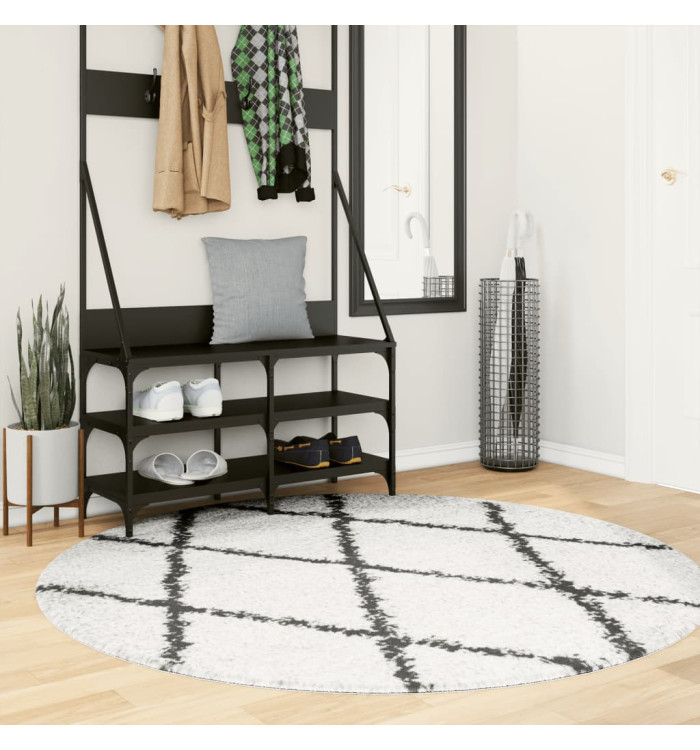 Tapis shaggy à poils longs moderne crème et noir Ø 160 cm | Mobilier & Déco