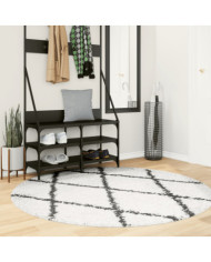Tapis shaggy à poils longs moderne crème et noir Ø 160 cm | Mobilier & Déco