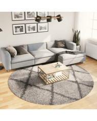 Tapis shaggy à poils longs moderne beige et anthracite Ø 240 cm | Mobilier & Déco