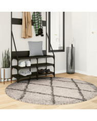 Tapis shaggy à poils longs moderne beige et anthracite Ø 160 cm | Mobilier & Déco