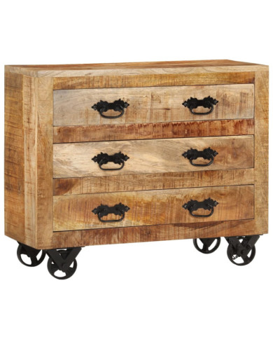 Buffet avec 3 tiroirs 80x30x65 cm bois de manguier brut massif | Mobilier & Déco