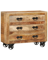 Buffet avec 3 tiroirs 80x30x65 cm bois de manguier brut massif | Mobilier & Déco