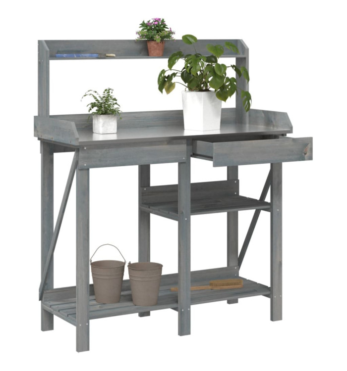 Banc de rempotage avec étagères gris bois massif de sapin | Mobilier & Déco