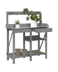 Banc de rempotage avec étagères gris bois massif de sapin | Mobilier & Déco