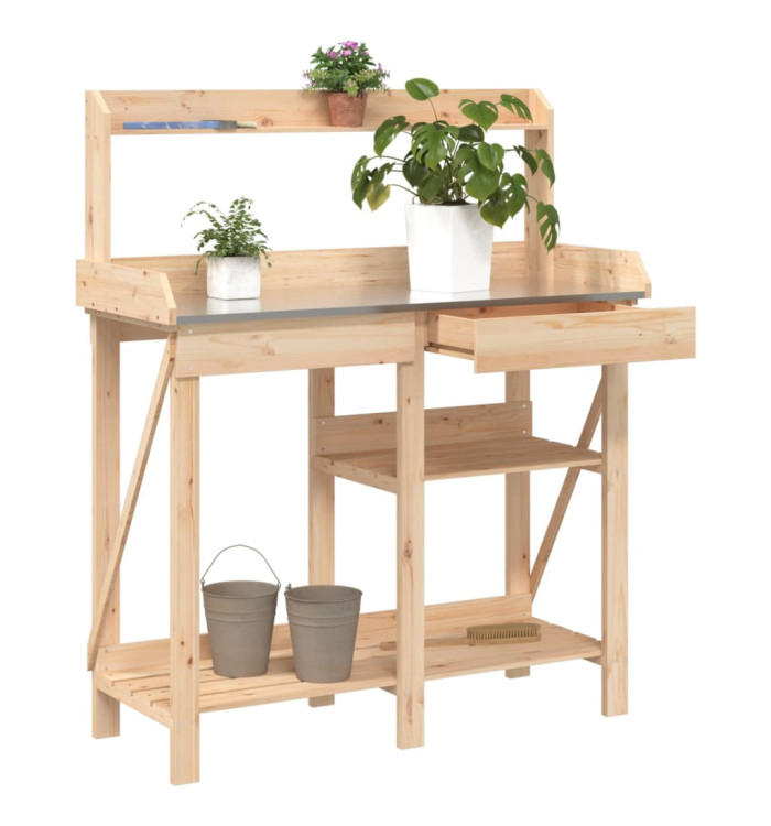 Banc de rempotage avec étagères bois massif de sapin | Mobilier & Déco
