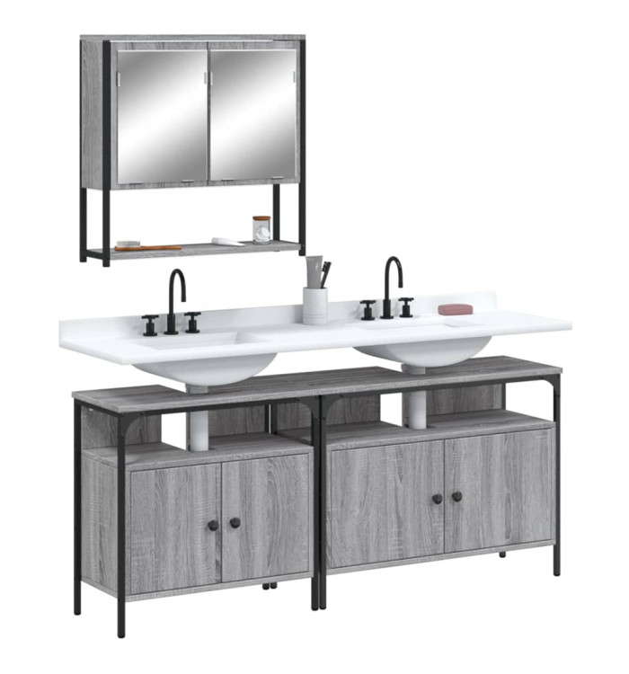 Ensemble de meubles de salle de bain 3 pcs Sonoma gris | Mobilier & Déco