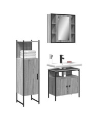 Ensemble d'armoires de salle de bain 3 pcs sonoma gris | Mobilier & Déco