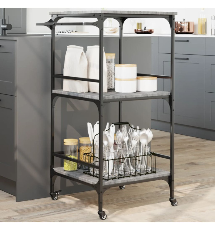 Chariot de cuisine sonoma gris 60,5x50x105 cm bois d'ingénierie | Mobilier & Déco