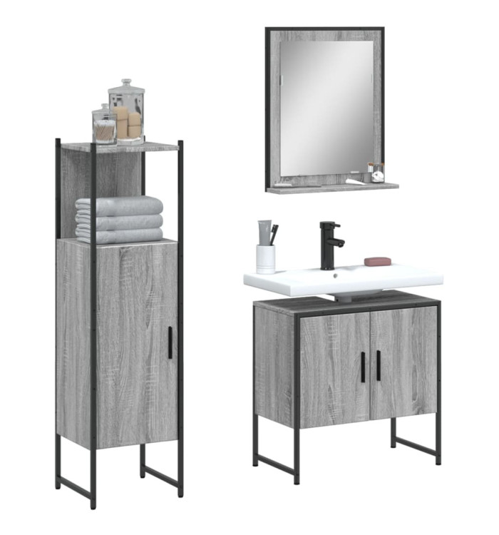 Ensemble d'armoires de salle de bain 3 pcs sonoma gris | Mobilier & Déco