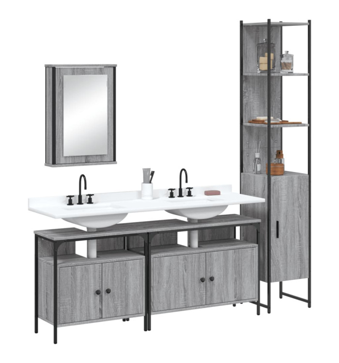 Ensemble de meubles de salle de bain 4 pcs Sonoma gris | Mobilier & Déco