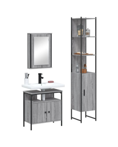 Ensemble de meubles de salle de bain 3 pcs Sonoma gris | Mobilier & Déco
