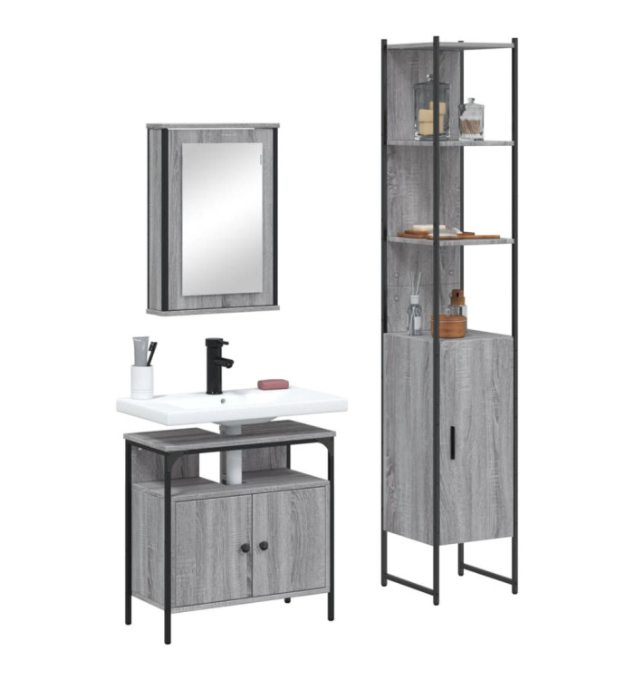 Ensemble de meubles de salle de bain 3 pcs Sonoma gris | Mobilier & Déco