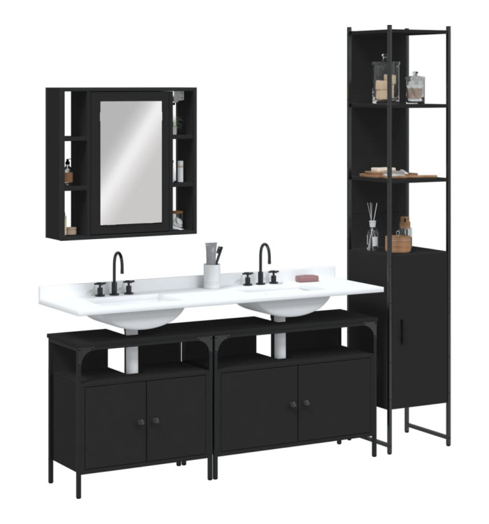 Ensemble d’armoires salle de bain 4 pcs noir bois d'ingénierie | Mobilier & Déco