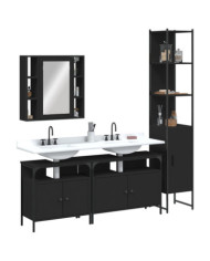 Ensemble d’armoires salle de bain 4 pcs noir bois d'ingénierie | Mobilier & Déco