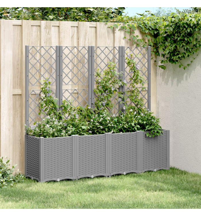 Jardinière avec treillis gris clair 160x40x140 cm PP | Mobilier & Déco