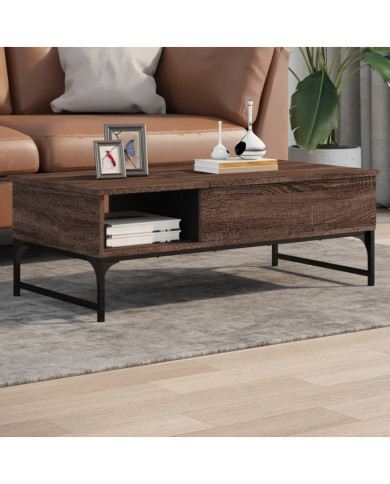 Table basse chêne marron 100x50x35cm bois d'ingénierie et métal | Mobilier & Déco